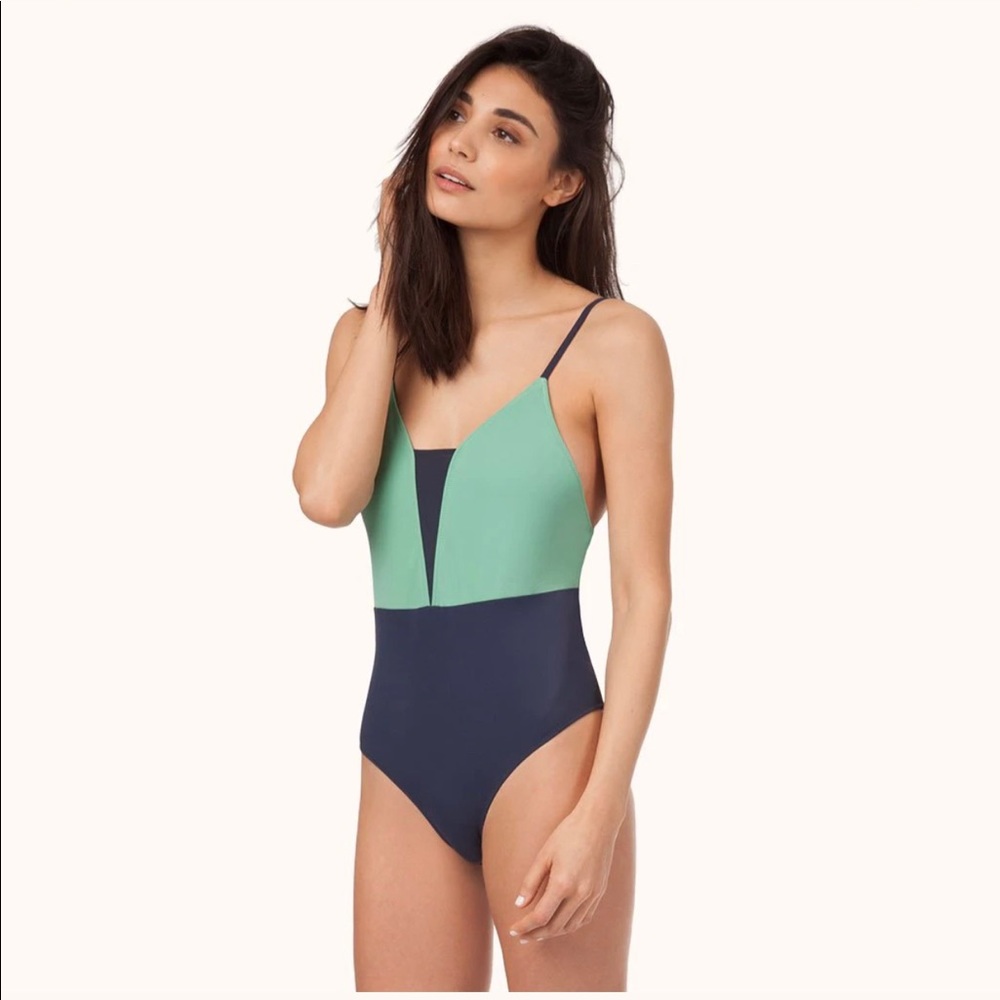 LIVELY The V One Piece Bathing Suit Creme de Menthe Blue Green Large